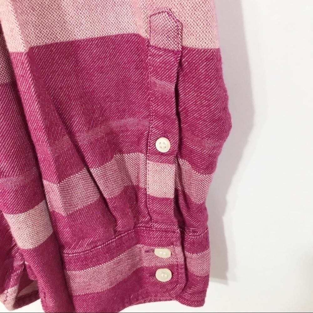 J. Crew Pink Red Striped Heavy Weight Flannel Button Down Shirt Size Small - Picture 4 of 8